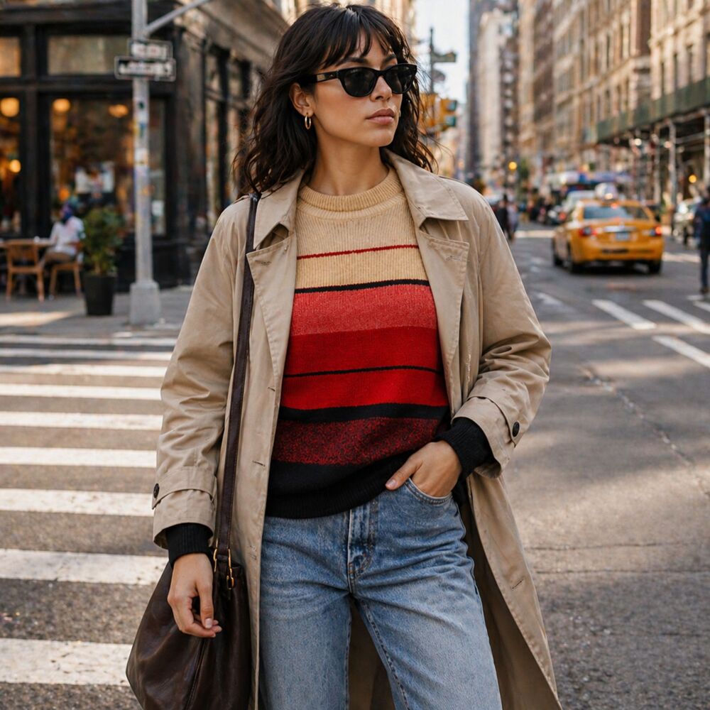 striped sweater vintage knit pullover womens medium red beige black Y2K retro
